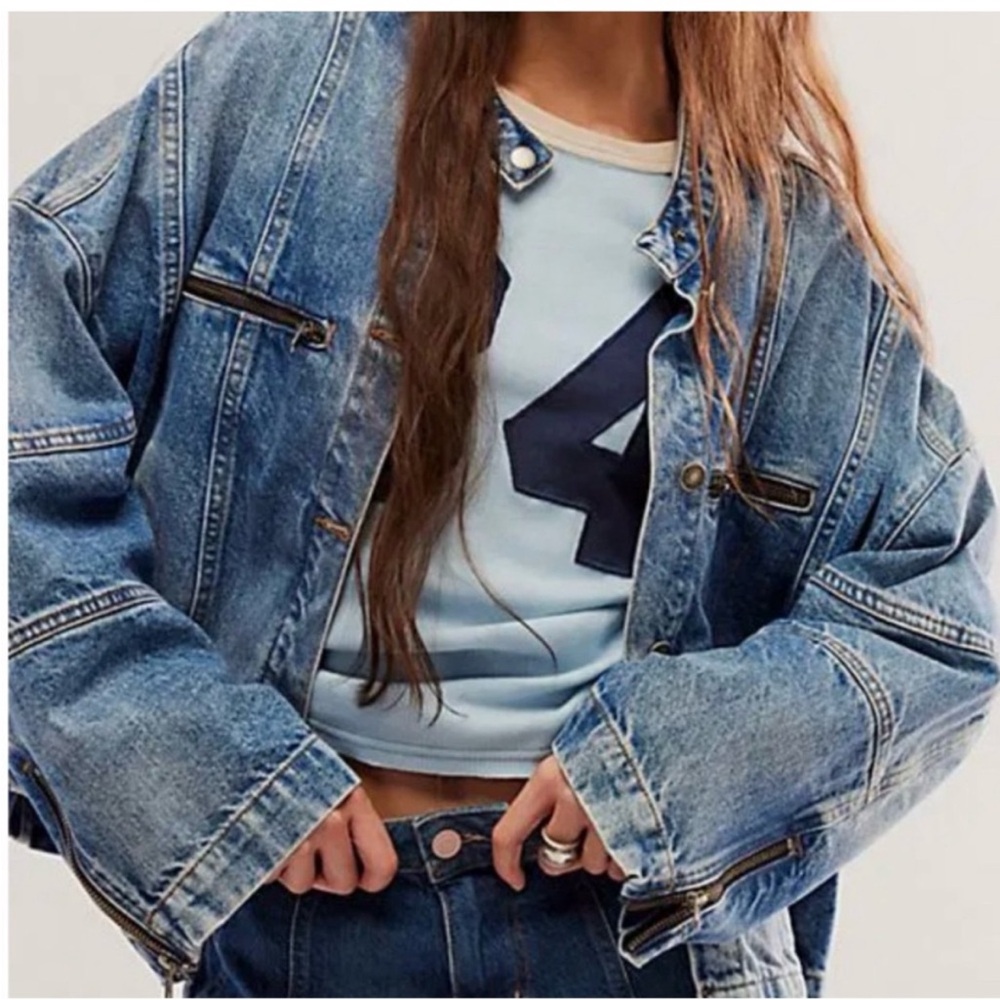We The Free Dia Denim Moto Jacket Slouchy Oversized